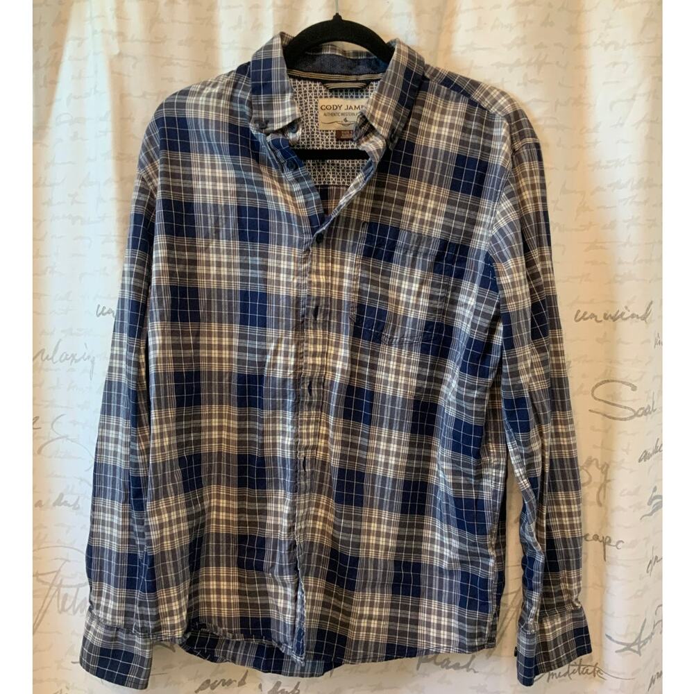 Cody James Men's Small Blue White Plaid Western Long Sleeve Button Up Shirt